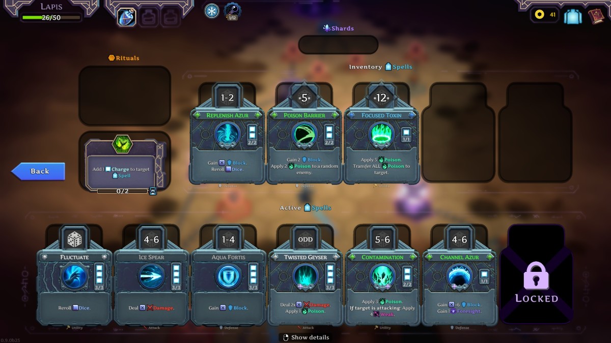 Spellrogue screenshot showing loadout management.